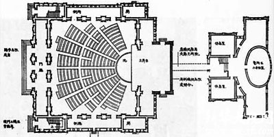 1955年大修后的国会议场首层平面图,大礼堂与圆楼已分家。